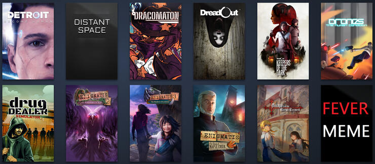 Detroit: Become Human | Distant Space | Dracomaton | DreadOut | DreadOut : Keepers Of The Dark | Drones, The Human Condition | Drug Dealer Simulator | Enigmatis 1-3 | Escaped from the cursed convent | Fever Meme