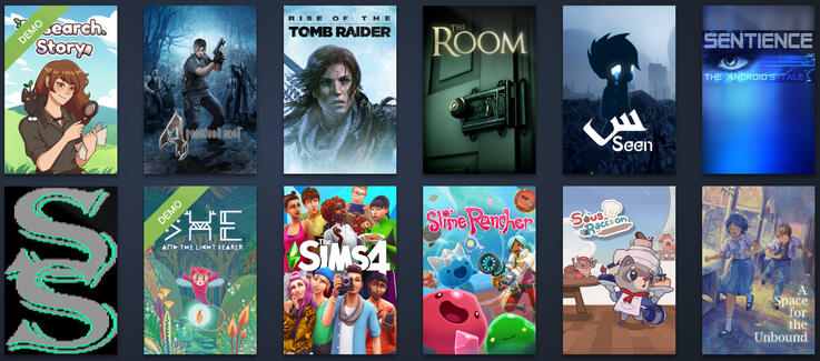RE 4 | Rise Of The Tomb Raider | The Room | Seen | Sentience | Shade Silver | The Sims 4 | Slime Rancher | Sous Racoon | A Space for The Unbound