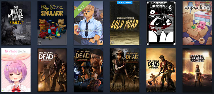 This War Of Mine | Toy Tinker Simulator | Uncanny Tales: Cold Road | Undercroft Warriors | Unpacking | The Walking Dead | TWD: A New Frontier | TWD : Season Two | TWD : The Final Season