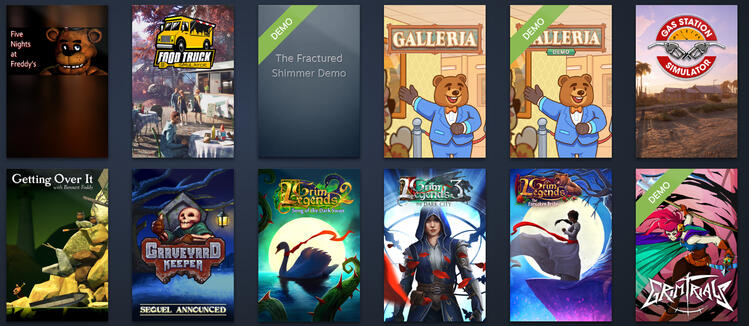 FNAF | Food Truck Simulator | Galleria | Gas Station Simulator | Getting Over It | Graveyard keeper | Grim Legends 1-3