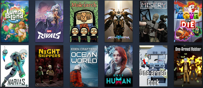 Luma Island | Marvel Rivals | Matriarch | Mecha Break | Misery | Move Or Die | Narvas | Night Shippers | Ocean World | Once Human | One Armed Cook | One Armed Robber